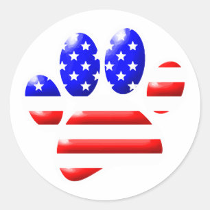 US Flag Dog Paw Print  Classic Round Sticker
