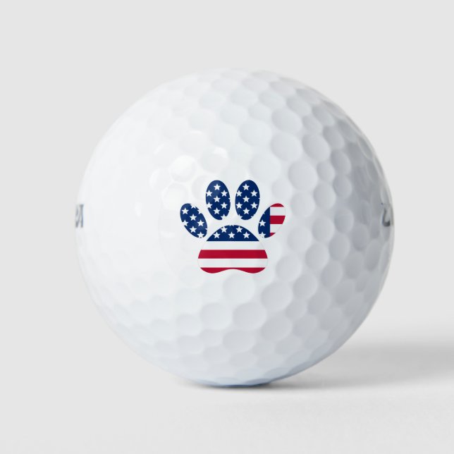 US Flag Dog Paw Print Golf Balls (Front)