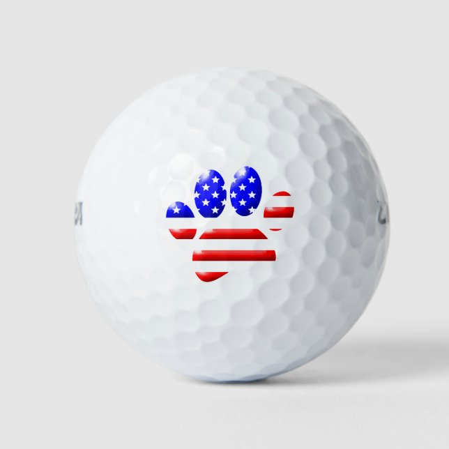 US Flag Dog Paw Print Golf Balls (Front)