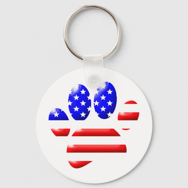 US Flag Dog Paw Print Key Ring (Front)
