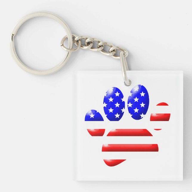 US Flag Dog Paw Print Key Ring (Front)