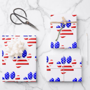 US Flag Dog Paw Print Pattern  Wrapping Paper Sheet