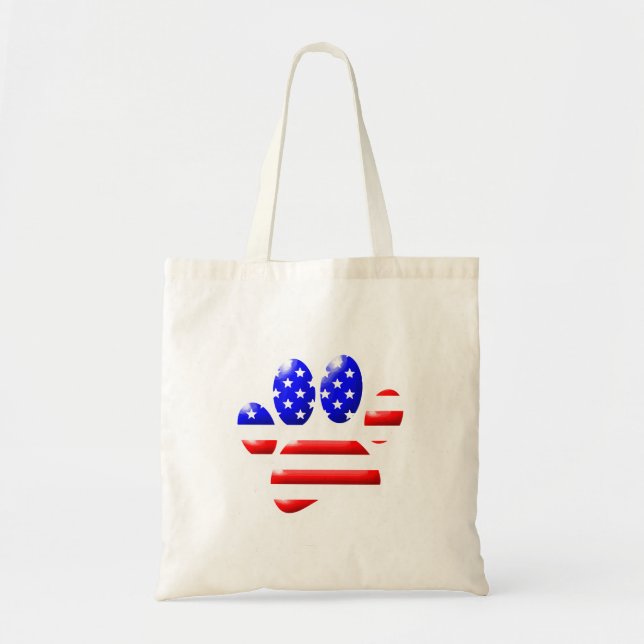 US Flag Dog Paw Print Tote Bag (Front)