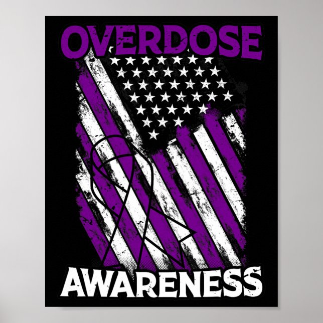 Us Flag Drug Overdose Opioid Overdose Awareness  Poster (Front)