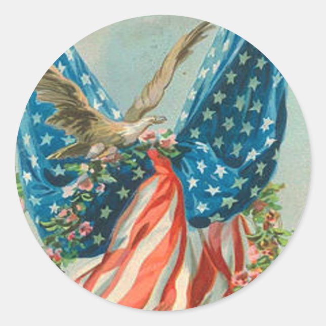 US Flag Eagle Rose Memorial Day Classic Round Sticker (Front)