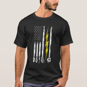 Us Flag Electrical Bolt Electrician Tools T-Shirt