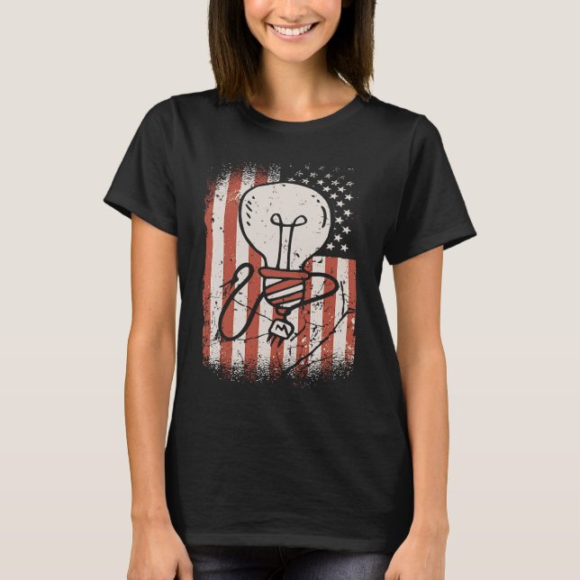 Us Flag Electrical Engineer American Electrician T-Shirt (Front)