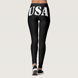 US Flag Faded Glory Flag Black Leggings Womens