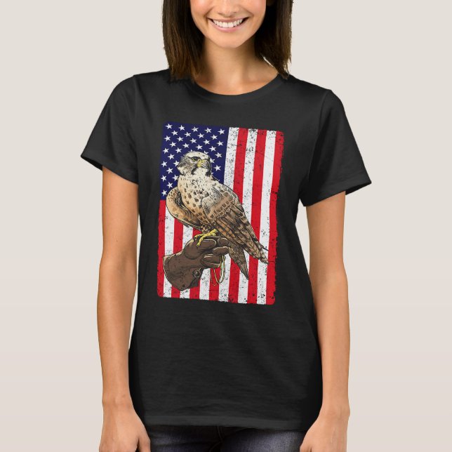 Us Flag Falcon Falconry American Falconer T-Shirt (Front)