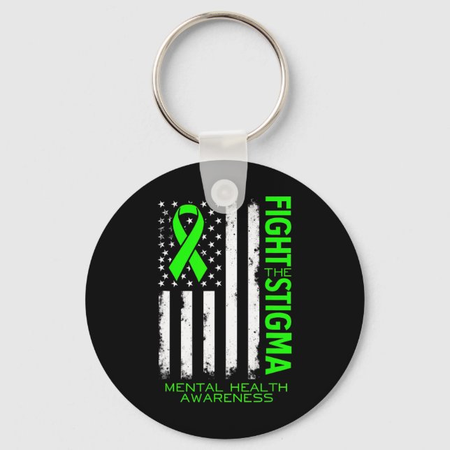 Us Flag Fight Stigma Mental Health Awareness  Key Ring (Front)