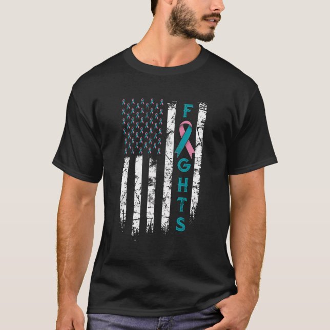 Us Flag Fighter Brca Awareness T-Shirt (Front)