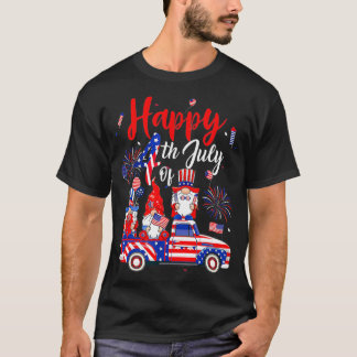 US Flag Firework Three Gnomes 4th Of July Independ T-Shirt