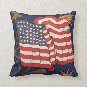 US Flag Fireworks Explosion 4th of July Cushion