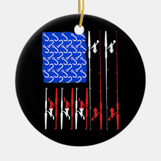 US Flag Fishing Hook Rod Fish Fisher Fisherman  Ceramic Ornament
