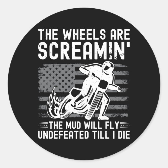 Us Flag Flat Track Motorcycling Racing Classic Round Sticker (Front)