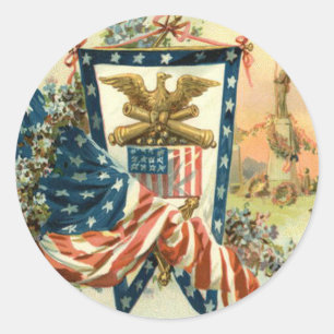 US Flag Flower Civil War Eagle Memorial Day Classic Round Sticker