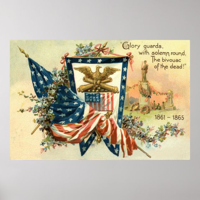 US Flag Flower Civil War Eagle Memorial Day Poster (Front)