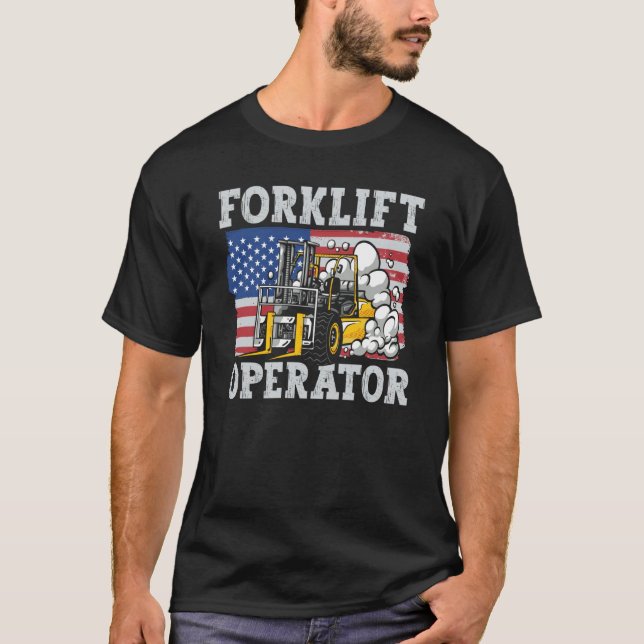 Us Flag Forklift Operator T-Shirt (Front)