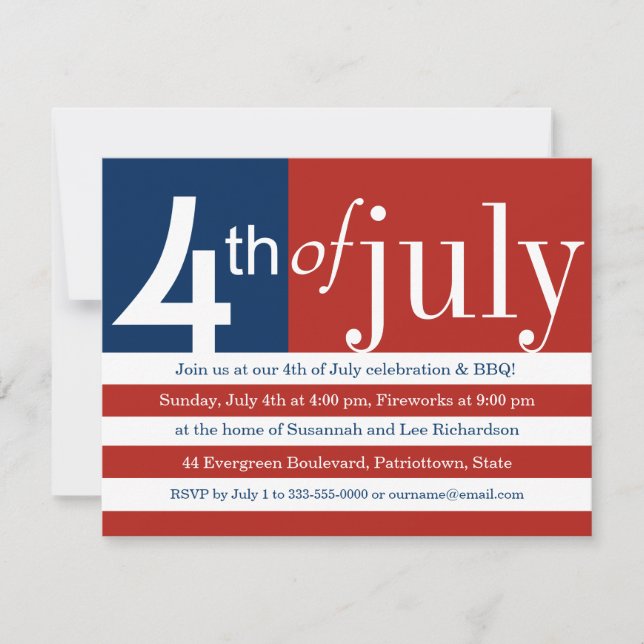 US Flag Fourth of July Party Invitation (Front)