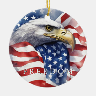 US Flag Freedom Eagle Motivational Inspirational Ceramic Ornament