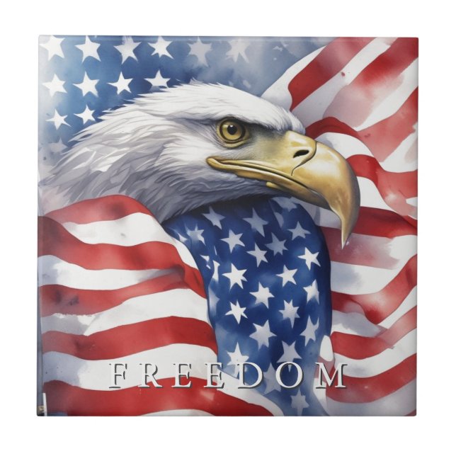 US Flag Freedom Eagle Motivational Inspirational Ceramic Tile (Front)