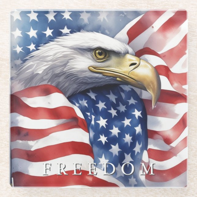 US Flag Freedom Eagle Motivational Inspirational Glass Coaster (Front)