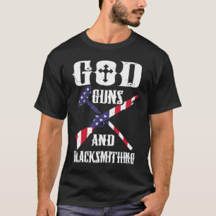 US Flag God Guns and Blacksmithing Anvil American  T-Shirt