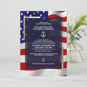 US Flag/Gold Anchor Military Retirement Party Invitation