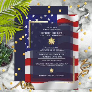 US Flag/Gold Oak Leaf Military Retirement Party Invitation