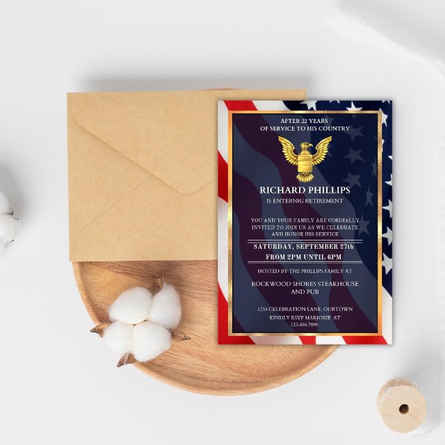 US Flag/Golden Eagle Military Retirement Party Inv Invitation (Creator Uploaded)