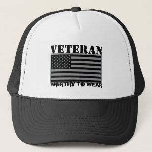 US Flag Grey - Veteran - Worthy To Wear Trucker Hat