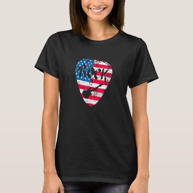 Us Flag Guitar Pick Rock Guitar  Patriotic 4th Of  T-Shirt (Front)