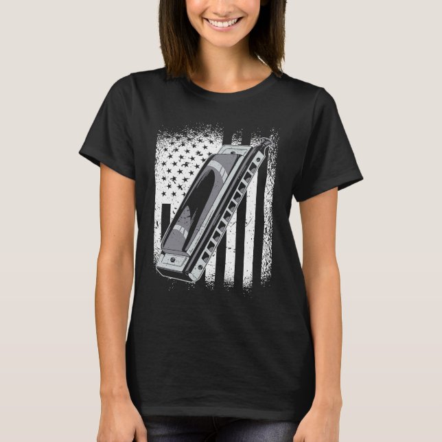Us Flag Harmonica Player  1 T-Shirt (Front)