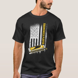 US Flag Harmonica Player T-Shirt