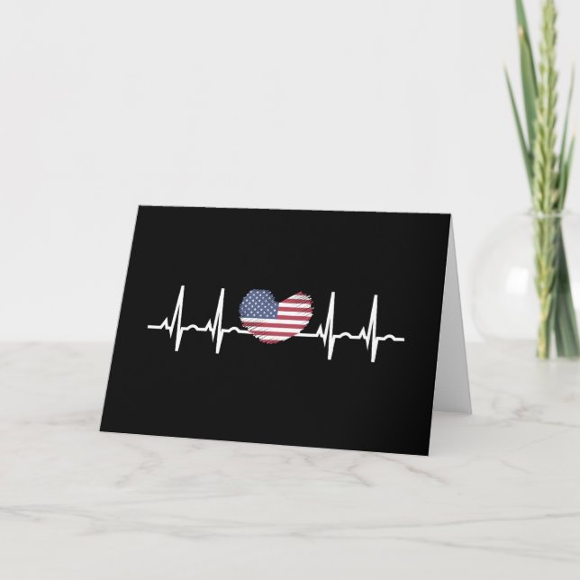 US Flag Heartbeat ECG Electrocardiography Card (Front)