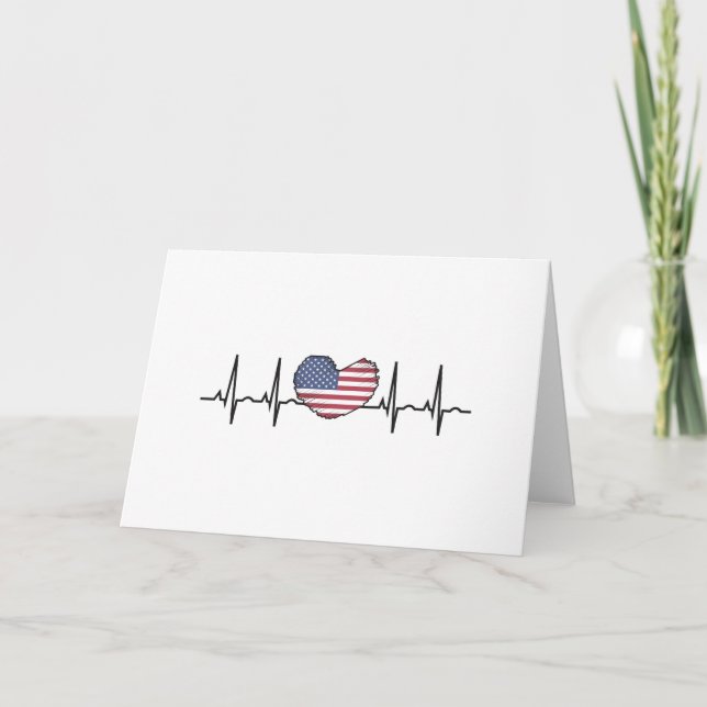 US Flag Heartbeat ECG Electrocardiography Card (Front)
