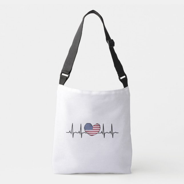 US Flag Heartbeat ECG Electrocardiography Crossbody Bag (Front)