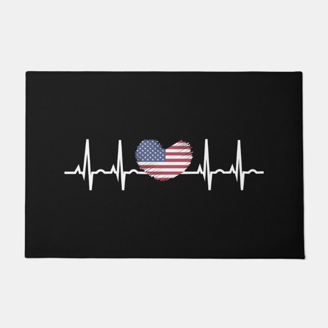 US Flag Heartbeat ECG Electrocardiography Doormat (Front)