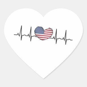 US Flag Heartbeat ECG Electrocardiography Heart Sticker