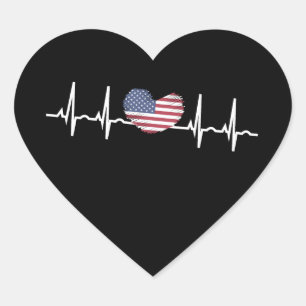US Flag Heartbeat ECG Electrocardiography Heart Sticker