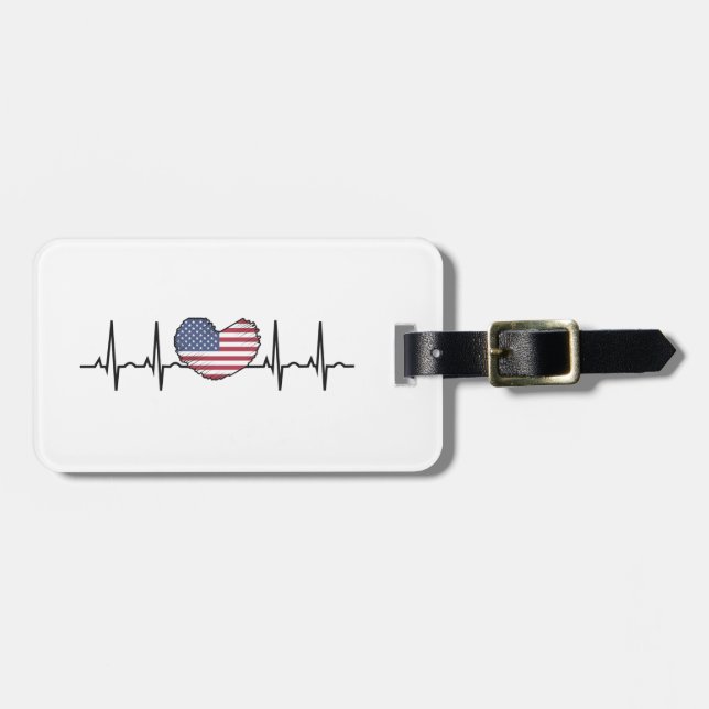 US Flag Heartbeat ECG Electrocardiography Luggage Tag (Front Horizontal)