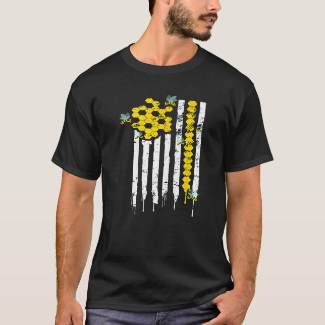US Flag Honey Bee Honeycomb Beekeeping  For Men  1 T-Shirt (Front)