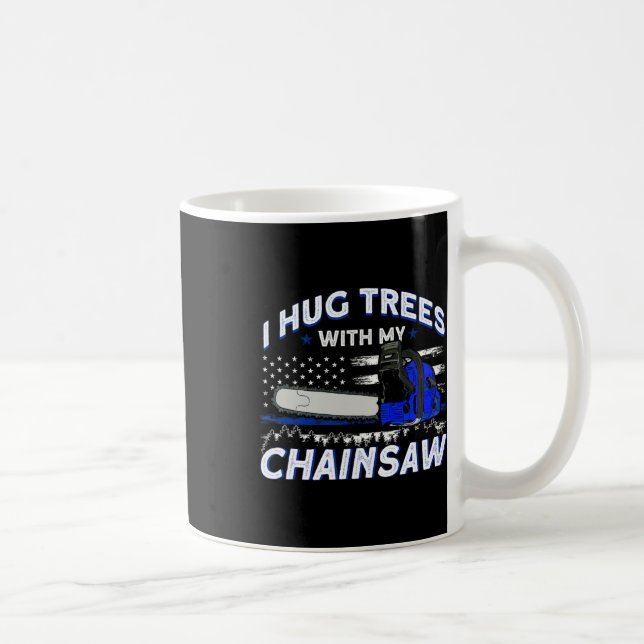 Us Flag Hugging Trees With Chainsaw Arborist  Coffee Mug (Right)