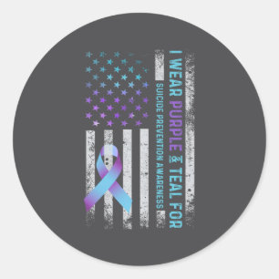 Us Flag I Wear Purple And Teal Suicide Prevention  Classic Round Sticker