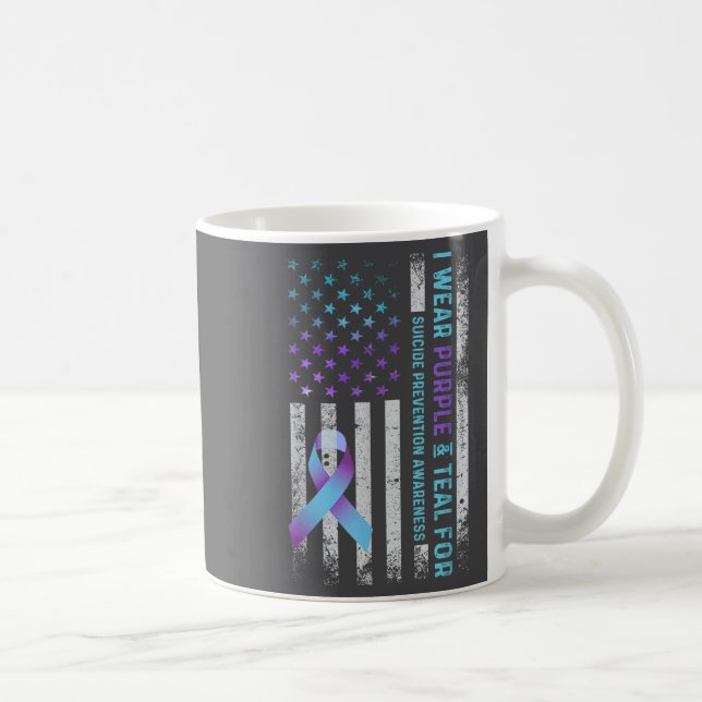 Us Flag I Wear Purple And Teal Suicide Prevention  Coffee Mug (Right)