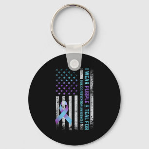 Us Flag I Wear Purple And Teal Suicide Prevention  Key Ring