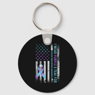 Us Flag I Wear Purple And Teal Suicide Prevention Key Ring