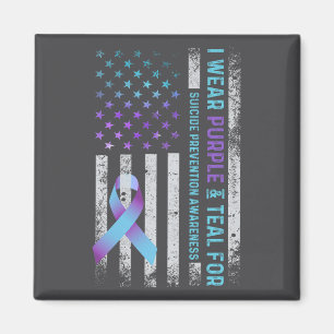 Us Flag I Wear Purple And Teal Suicide Prevention Magnet