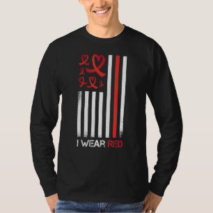 Us Flag I Wear Red To Fight Heart Disease Awarenes T-Shirt