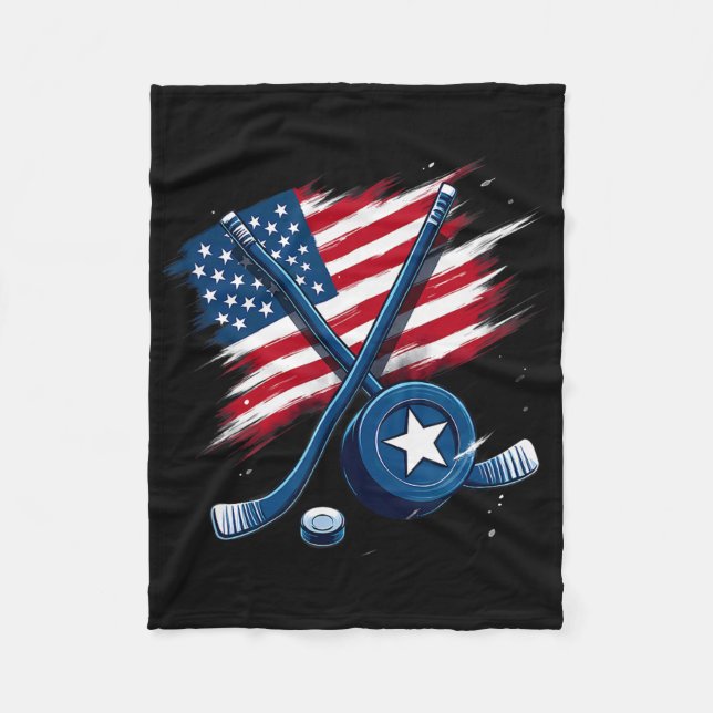 Us Flag Ice Hockey Player (3)  Fleece Blanket (Front)